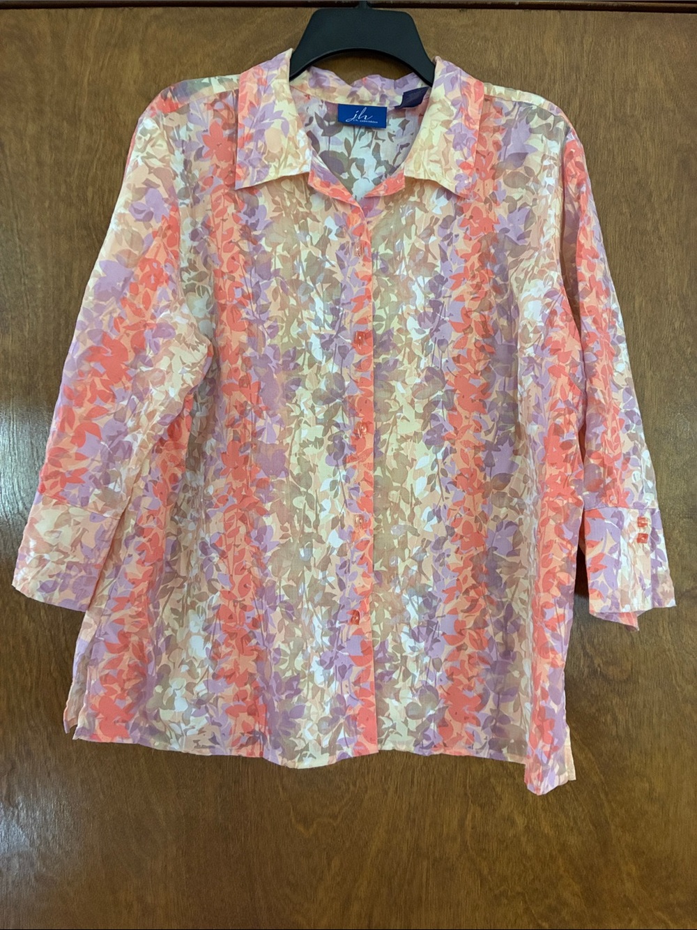JH Collectibles Chiffon Coral, Lavender & Cream Floral Blouse
